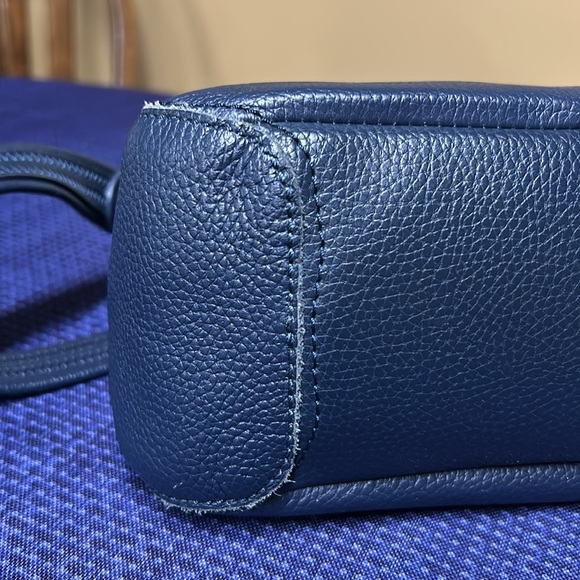 The Sak Y2K Blue Leather Shoulder Bag Purse Handbag Classic Tan Lining Boho - Picture 8 of 10